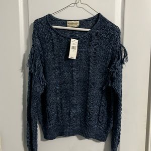 Denim & Supply Ralph Lauren Fringe Crewneck Sweater Blue large 4013